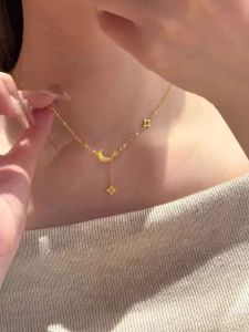 Dây Chuyền Bạc Thời Trang Đơn Giản Tinh Tế Khóa Xương Đòn Mặt Trăng Sao Băng Trang Sức Hợp Kim Vàng Bạc Dây Chuyền Hợp Kim Mới