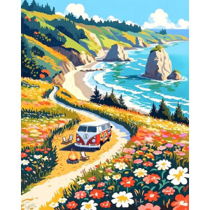 KAYOU | Oil Painting By Numbers Seaside Highway Scenery DIY Number Drawing Canvas Pictures By Numbers Home Decor Large Size