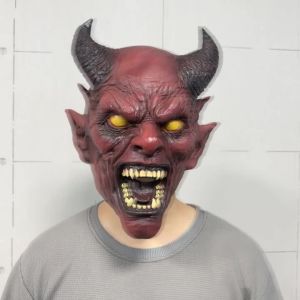 Scary Horned Demon Mask Full Head Latex Devil Mask Horror Halloween Cosplay Masks Costume Party Carnival Haunted House Prop