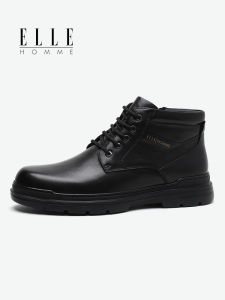 ELLE HOMME Mens Business Casual Genuine Leather Boots High Top Chelsea Boots Handmade Retro Short Ankle Boots New Winter