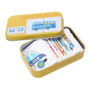 Baby Cognition Puzzle Toys Toddler Kids% Iron Box Cards Matching Game^ Cognitive Card Car* Fruit Animal Life Puzzle