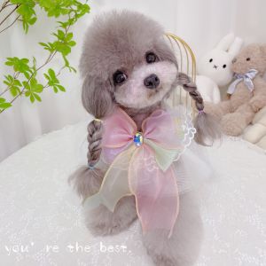 ผ้าซับน้ำลายสำหรับสัตว์เลี้ยงแบบนางฟ้าสำหรับน้องหมาข้าวเหนียวบ้านตุ๊กตาหมีพุดเดิ้ลบิวแบร์สไตล์เจ้าหญิงสำหรับถ่ายรูปเครื่องประดับผ้าพันคอลูกไม้