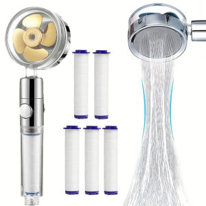 360° Rotating Turbine Fan Handheld Shower Head with 5 Filter Elements High Pressure Water Saving Filter Bathroom Shower