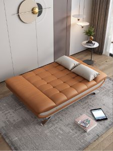 Faux Leather Sofa Bed Dual-Use Small Apartment Living Room Modern Minimalist Economical Solid Wood Latex Single Double Folding Bed