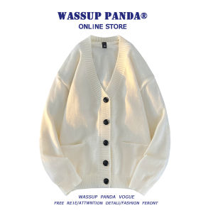Wassup Panda Lazy Style Mens Open Cardigan Sweater Casual Loose Knitted Spring Autumn Outerwear V-Neck Polyester Blend