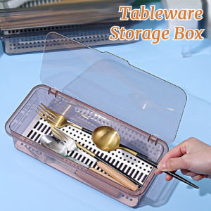 Transparent Chopstick Storage Box Household Kitchen Shelf with Lid Dustproof and Draining Tableware Storage