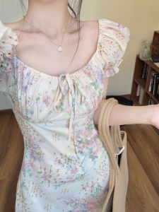 BUYUYAFAN | Elegant French Style Embroidered Floral Dress Womens Bubble Sleeve Slimming Long Dress Spring Summer Commute High Waist H Version