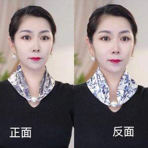 2025 New Pearl Necklace Magnetic Buckle Lazy Womens Scarf Summer Spring Triangle Shape Decorative Silk Scarf for Middle-Aged And Elderly