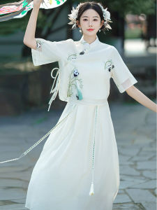 New 2024 Zen Style Chinese National Womens Suit Cheongsam Improved Dress Panda New Chinese Two-Piece Set Summer Dress
