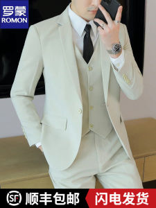 Romon Men Casual Suit Male K-style Slim Fit Small Business Suit Business Professional Formal Wear Groom Wedding Suit