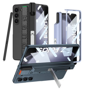 Magnetic Hinge Z Fold 6 Standing Case Phone Cover Hand Strap S-Pen Holder Samsung Galaxy Z Fold6 Casing 360° All-Round Protection Anti-Drop Durable Hard PC Case with Tempered Glass