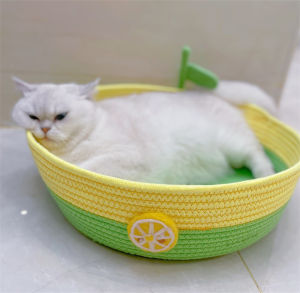 ตะกร้าแมว ที่นอน บ้านแมว สำหรับสัตว์เลี้ยง ตะกร้าสานที่นอนแมว ตะกร้านอนหมาแมว