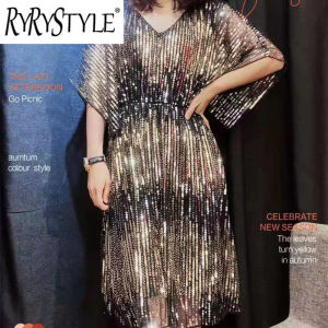 Trang Phục Thời Trang Nữ Dự Tiệc Mới Đính Hạt Lấp Lánh Đính Kim Sa Eo Co Giãn Đầm Tay Kiểu Cánh Dơi Cổ Điển Vestido Đầm Mặc Trong Lễ Rửa Tội