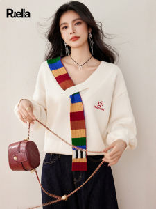 puella | Vintage Design Rainbow Patchwork V-neck Knitwear