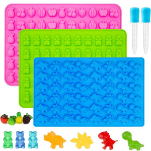 5Pcs Candy Silicone Moulds with 2 Dropper Set Candy Gummy Molds Jelly Trays DIY Mold Set Reusable Candy Baking Mold Kitchen Tool