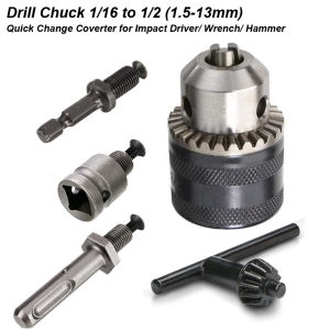 1.5-13mm Converter 1/2"-20UNF Key Drill Chuck Thread Quick Change Adapter SDS 1/4" Hex Impact Driver Wrench Bit Connecting Rod