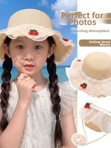 ENEN | Princess Lace Cherry Decor Summer Vacation Straw Hat and Bag Set