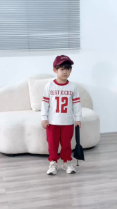 Set bộ thể thao tay dài bé trai tay áo phối màu in chữ và số kèm quần dài 9 tới 27kg BERNIE H0725B21