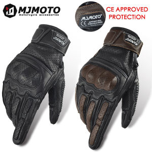 With CE Approved Summer Retro Perforated Leather Motorcycle Gloves Men Women Full Finger Motocross Dirt Biker Glove Guantes Moto