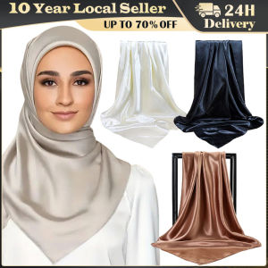 90*90cm Silk Scarf Solid Square Scarf Fake Imitated Silk Wraps Elegant Floral Head Neck Hair Tie Band Ladies Women Girls Kerchief