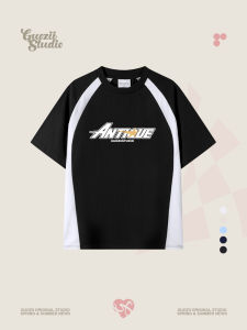 เสื้อยืดคอกลมแขนสั้นผ้าฝ้ายแท้พิมพ์ลายตัวอักษรสไตล์ย้อนยุคอเมริกันสำหรับผู้หญิง เสื้อเชิ้ตแขนสั้นสไตล์ย้อนยุค