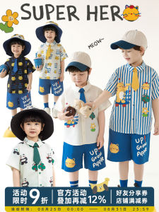 Lightweight Breathable Cartoon Collar Short Sleeve Shirt for Boys Casual Cotton Blend Fabric Loose Fit Summer Shirt by YOEHYAUL