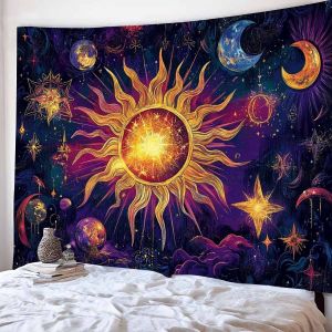 VIKAMA Cosmic Galaxy Tapestry Golden Sun Planet New Moon Starry Sky Special Effects Sci-Fi Theme Bedroom Decor