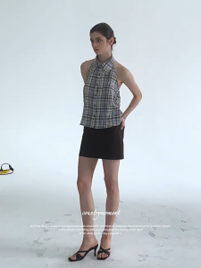 Áo sơ mi hở lưng không tay phong cách hotgirl thiết kế mới cổ yếm