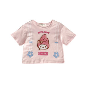 Summer New Sweet Girl Butterfly Knot Flower Bud Short Sleeve T-shirt Shorts Skirt Thin Set Cartoon Two-piece Set for Girls