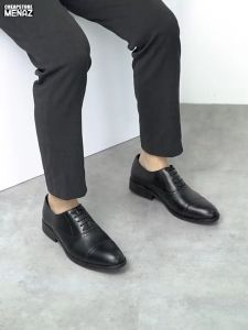 Giày nam da bò nappa cao cấp màu đen có dây buộc - Bảo hành 12 tháng - Giày da nam công sở Luxshoes Giày tây nam Oxford công sở LS570 (Màu Đen)-