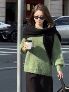 YUFUQING | Loose Fit Long Sleeve Green Cashmere Knitwear Womens Early Autumn New Style Comfortable Loose Slimming Versatile Top