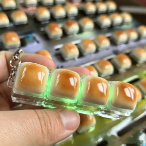 Bandai | Bread Keycap Stress Relief shine Clicker Keychain Mechanical Keyboard Button Decompress Fingertip Keyring fidget toy sensory toy