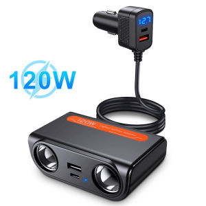 Anchtek 120W Bộ Chuyển Đổi Bật Lửa Thuốc Lá Trên Ô Tô Có USB Bộ Chia Sạc Nhanh LED Vôn Kế ABS Phụ Kiện Điện Tự Động