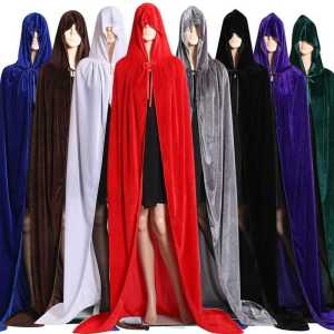 Halloween Cosplay Long Hooded Robe Pure Color Series Vampire Death God Black Red Cloak Witch Costume Polyester Material