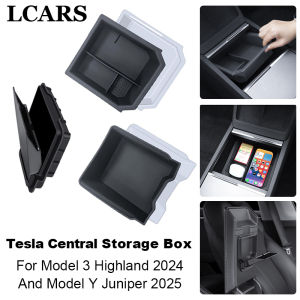 For Tesla Model 3 Highland 2024 & Model Y Juniper 2025 Center Console Tray Organizer with Silicone Storage Box Armrest Hidden