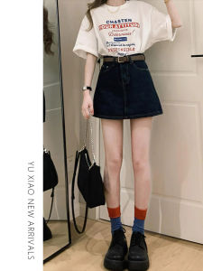 Deep Blue High Waist A-Line Denim Mini Skirt Women Summer plus Size Slimming Hide Belly Half-length Skirts Korean Style