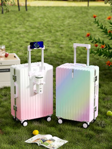 กระเป๋าเดินทางแบบหนีบสีอ่อนผสมอลูมิเนียมสำหรับผู้หญิง ความจุขนาดใหญ่ 24 นิ้ว กระเป๋าเดินทางสำหรับนักเรียนที่ทนทาน กระเป๋าเดินทางแบบมีสายเดี่ยว