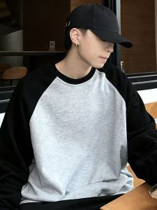 Áo Thun Dài Tay Màu Khối Cạp Cao Thời Trang Thường Ngày Mùa Thu Cho Nam Áo Khoác Ngoài Cổ Nhỏ Áo Thun Cotton Polyester