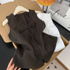 เสื้อกั๊กแขนกุดหลวมๆ สำหรับผู้หญิง คอวี แขนกุด ทรงหลวม ใส่สบาย ระบายอากาศได้ดี ฤดูร้อน 2025 แฟชั่นลำลอง