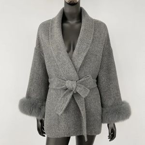 Cashmere Coat Double-sided Woolen Jacket Women Removable Cuffs Fox Fur Jacket Winter Temperament Short and Long Real Wool Coat