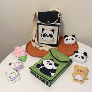 กระเป๋าใส่โทรศัพท์มือถือลายแพนด้าถักนิตติ้งสุดน่ารักจาก Chengdu กระเป๋าสะพายข้างแบบสะพายข้างขนาดเล็กสำหรับใส่ของเล็กๆ กระเป๋าใส่เหรียญแบบอเนกประสงค์