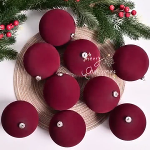 20Pcs 6cm Velvet Christmas Ball Pendant Red Flocked Christmas Balls White Bauble Xmas Tree Hanging Ornaments New Year Home Party Decor Christmas Pendents