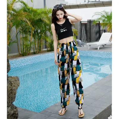 Mens and Womens Tai Ji Pants Faux Silk Dance Pants Closed Yoga Adult Summer Bloomers Ultra-Thin Anti-Mosquito Pants