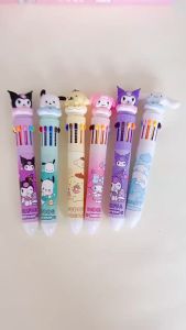 1Pc 10 Color Push-type Ballpoint Pen Anime Sanrio Cartoon Ballpoint Pen Kuromi Hello Kitty Cinnamoroll Draw Write Mark Pen Random Color