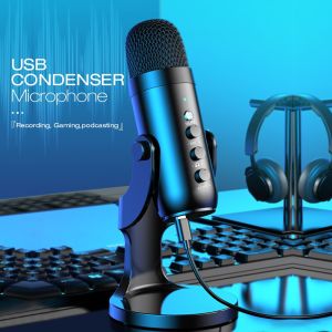 Haomuren USB Microphone for PC Mac Gaming Recording Stream Podcast Computer Condenser Mic with Phone Adapter Headphone Output