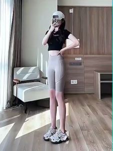 กางเกงเลคกิ้งขาสั้นสำหรับผู้หญิงที่สวมใส่ได้ทุกช่วงฤดูกาลรุ่นบางสูเอวงรัดรูปกระชับหน้าท้องใส่ปั่นจักรยานและออกกำลังกายแห้งเร็วระบายอากาศได้ดี   กางเกงโยคะไร้ตะเข็บ กระชับก้น Sport Sport วิ่ง ฟิตเนส เสื้อผ้า กีฬา