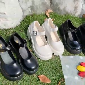 NH รองเท้าหนัง Mary Jane สำหรับผู้หญิง สำหรับนักเรียน พื้นหนา เพิ่มความสูง กันลื่น ทนทานต่อการสึกหรอ