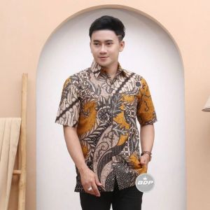 PROMO KEMEJA BATIK PRIA LENGAN PENDEK KEMEJA BATIK MOTIF KATE KUNING TERBARU 2024 AZ BATIK