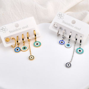 Lokaer 3Pair/Set Fashion Cubic Zirconia Heart Cross Eye Earrings for Women Girls 18K Gold Plated Stainless Steel Jewelry E24239