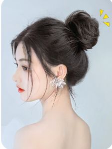 Womens Cute Bun Hair Wig Real Hair Messy Blooming Flower Clamp Fashionable And Playful Hair Accessories for Changing Hairstyle